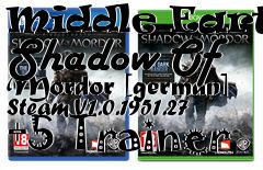 Box art for Middle
Earth: Shadow Of Mordor [german] Steam V1.0.1951.27 +5 Trainer